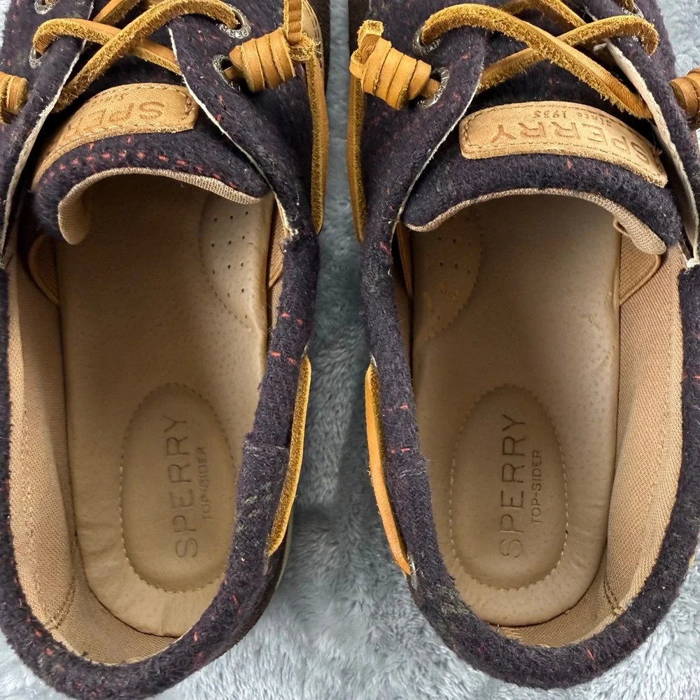 Sperry Top-Sider Women 9 Brown Suede Wool Boat Shoes Burgundy Mixed Preppy Fall